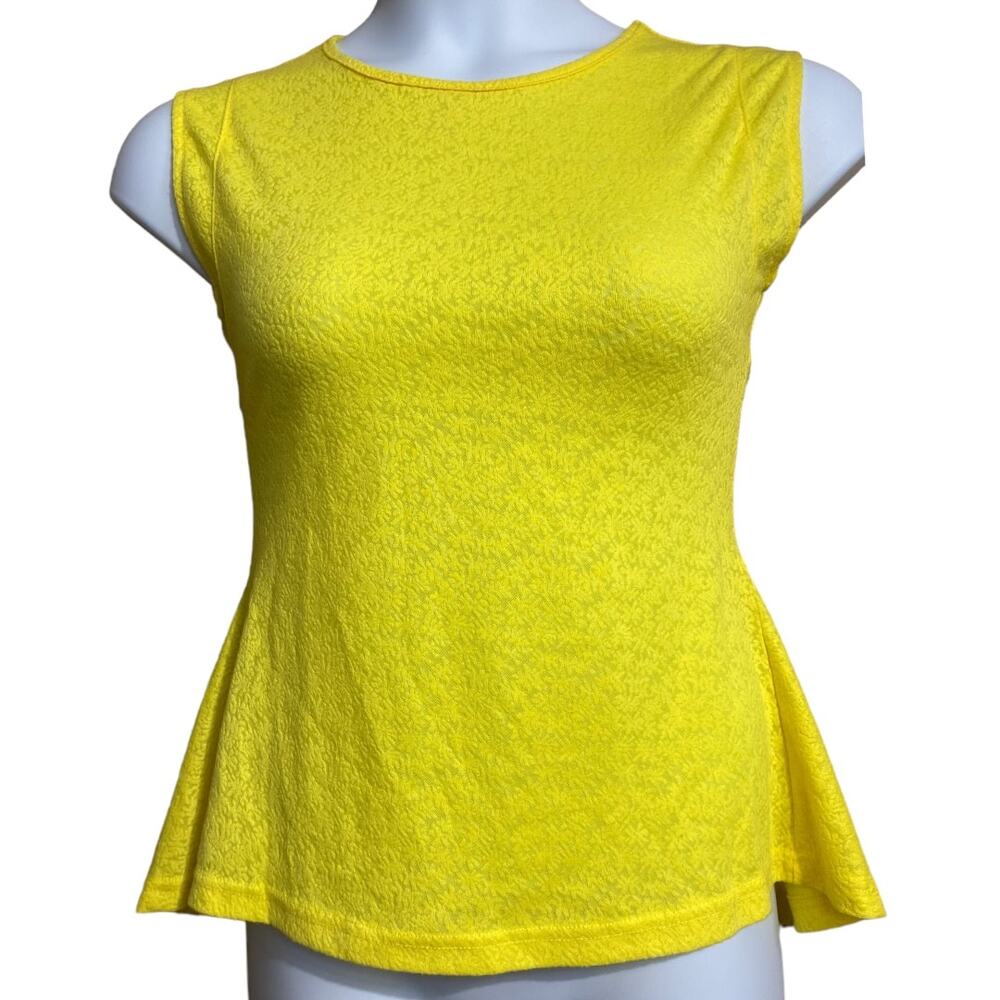 Acom No. 9 bright yellow cap sleeve daisy print‎ skirted blouse - Medium